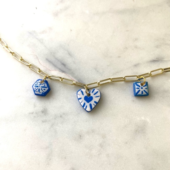 Handmade hand painted polymer clay charm necklace - Picture 3 of 4